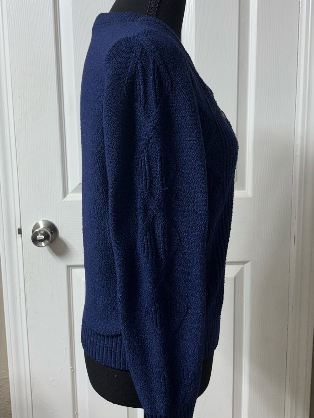 St. John's Bay Navy V-Neck Cable Knit Sweater with Three Buttons - Picture 3 of 7